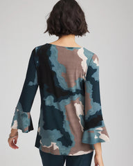 Chico's Discount Teal Shadow Travelers™ Crystal Flounce Sleeve Tunic
