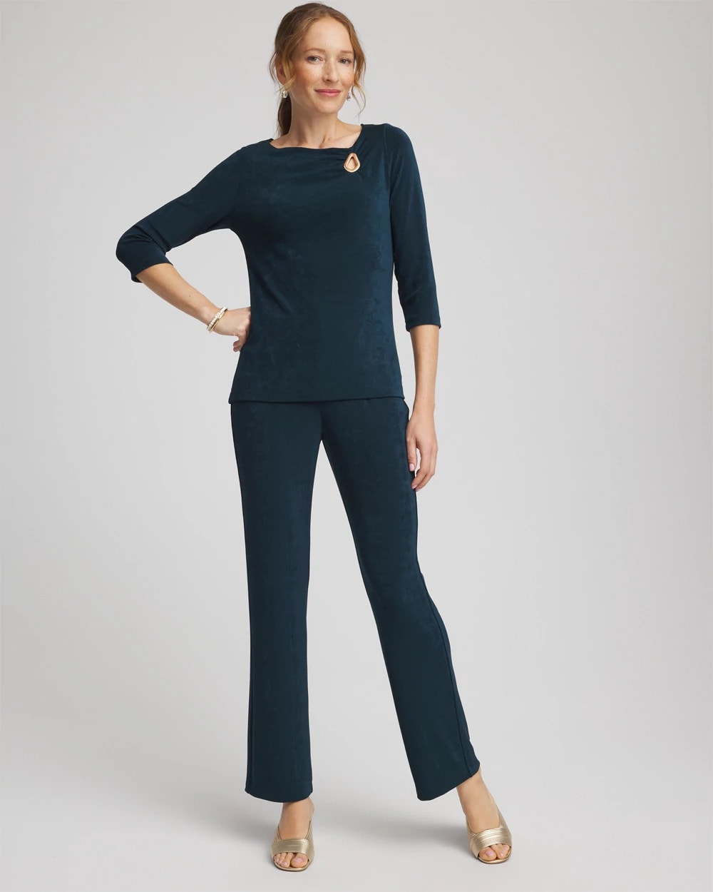 Chico's Sale Teal Shadow Travelers™ Asymmetrical 3/4 Sleeve Top