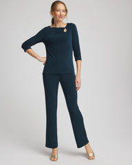 Chico's Sale Teal Shadow Travelers™ Asymmetrical 3/4 Sleeve Top