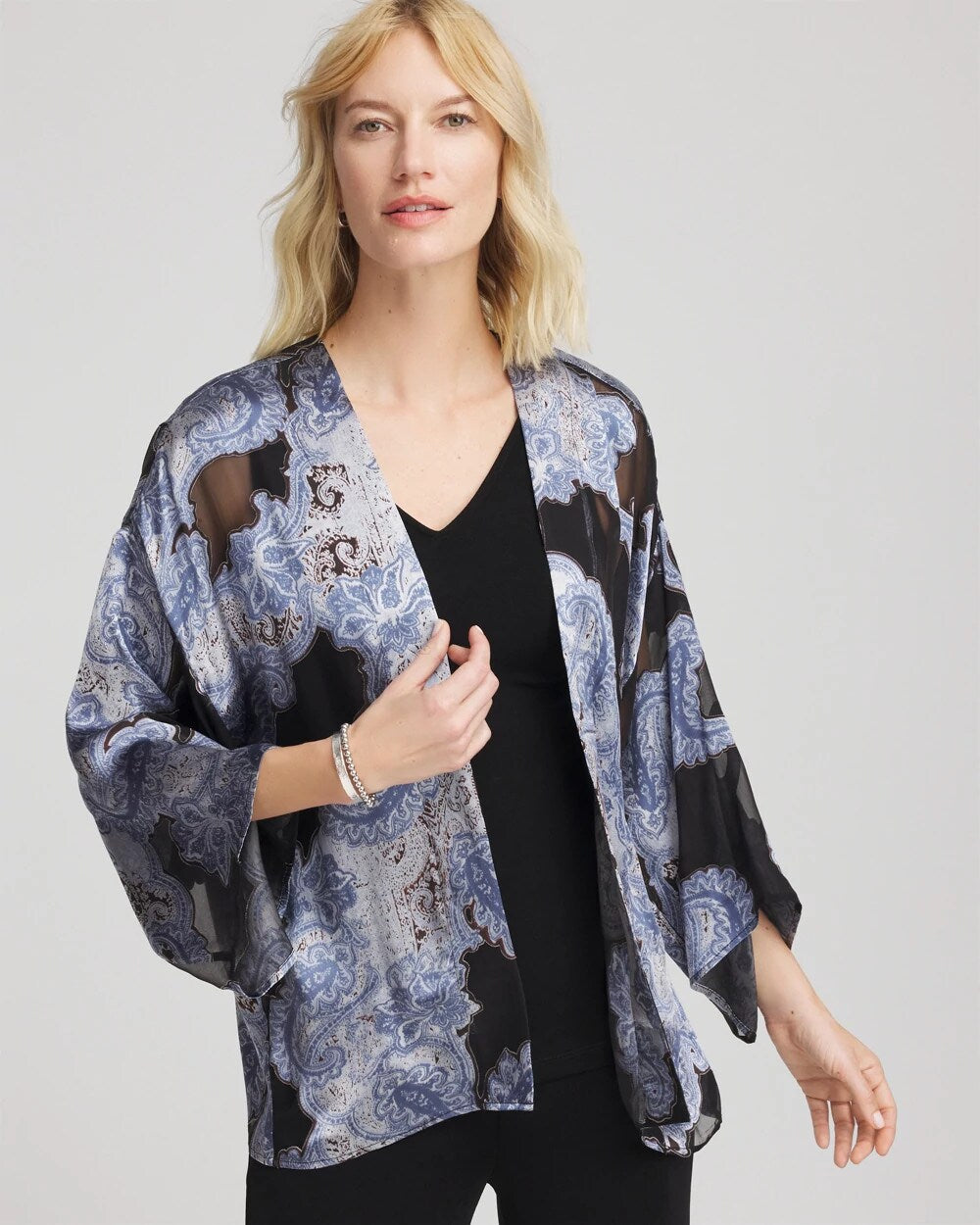 Chico's On Sale Canyon Blue Travelers™ Collection Paisley Burnout Jacket