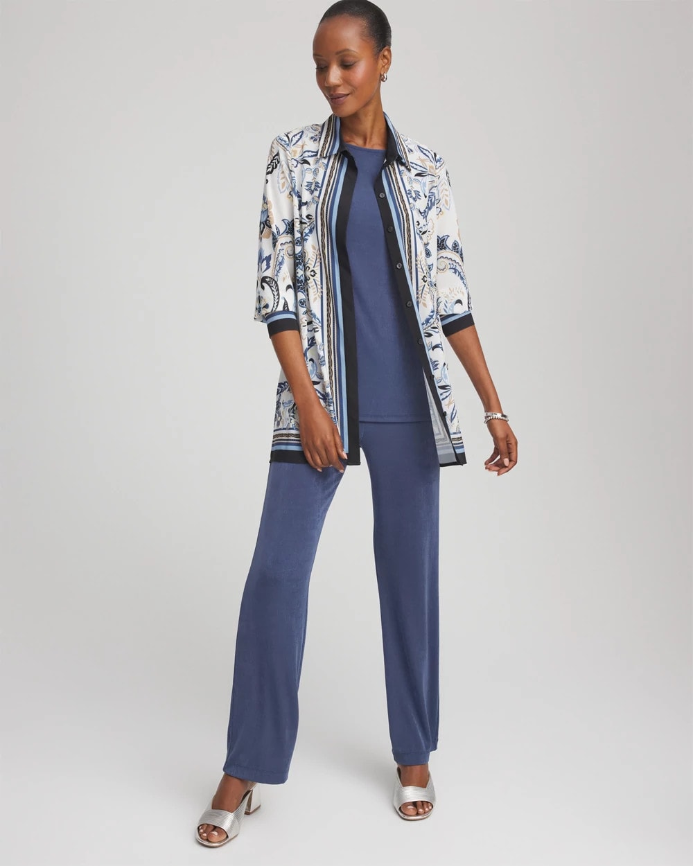 Chico's Sale Canyon Blue Travelers™ Collection Paisley Mesh Shirt Jacket