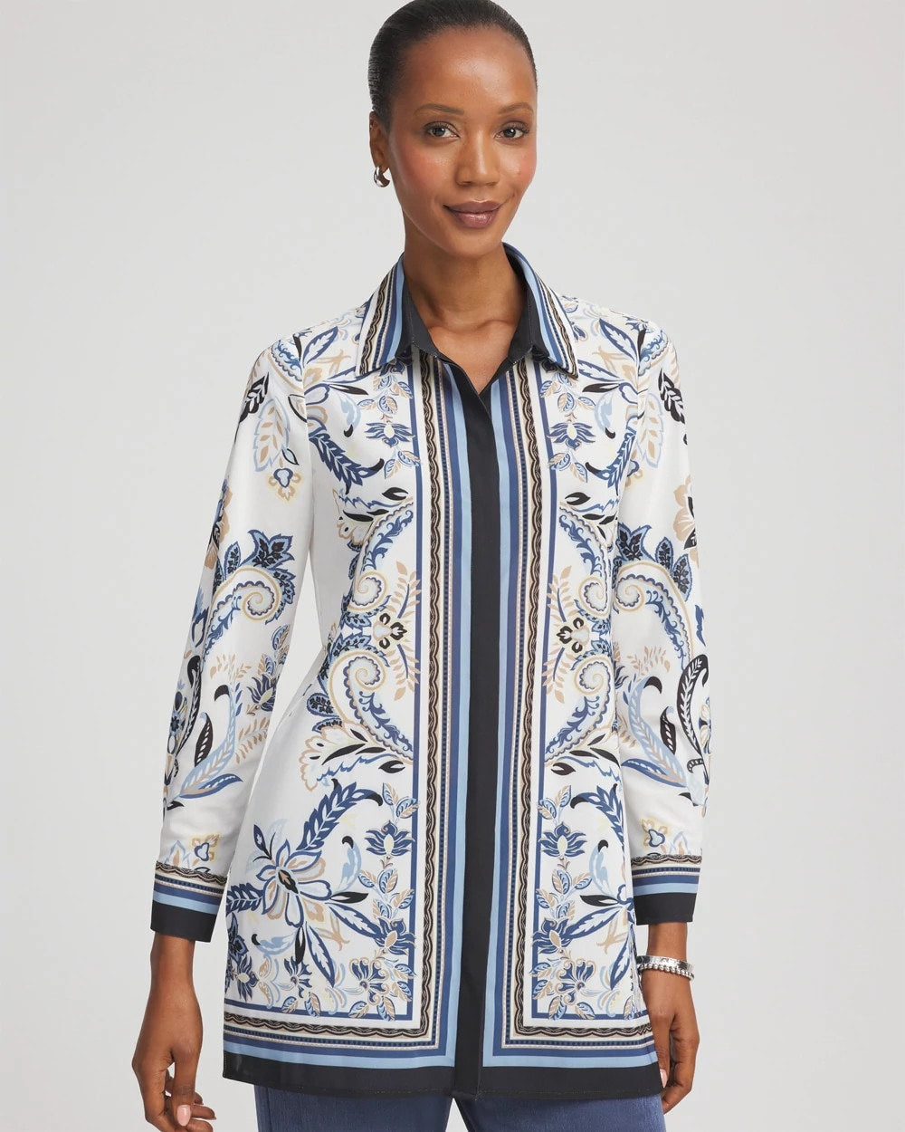 Chico's Sale Canyon Blue Travelers™ Collection Paisley Mesh Shirt Jacket