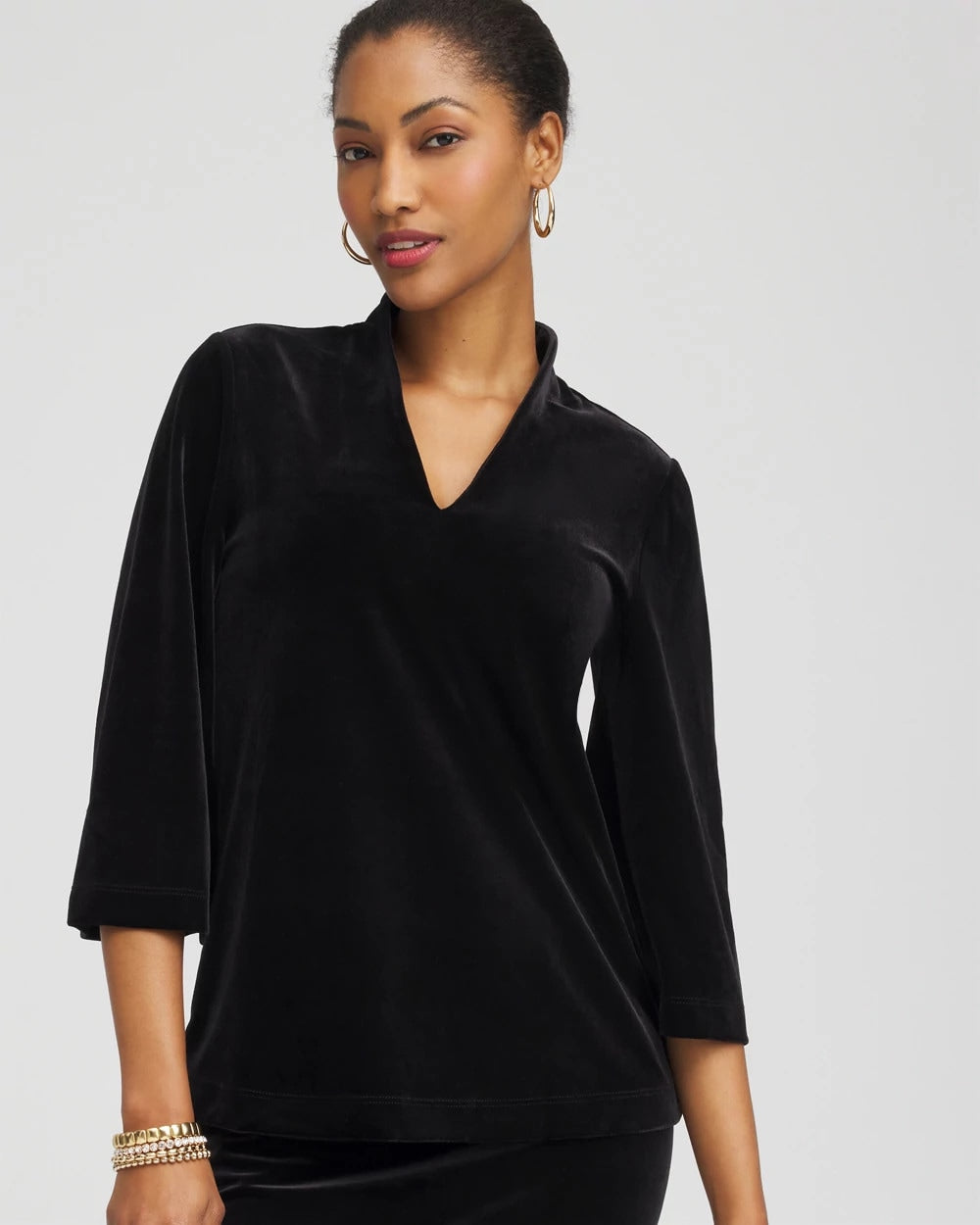 Chico's On Sale Travelers Black Travelers™ Velvet V-Neck Kimono Sleeve Top