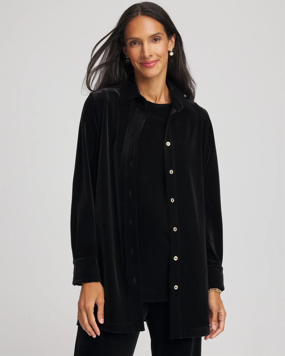 Chico's Online Travelers Black Travelers™ Velvet Button-Down Shirt
