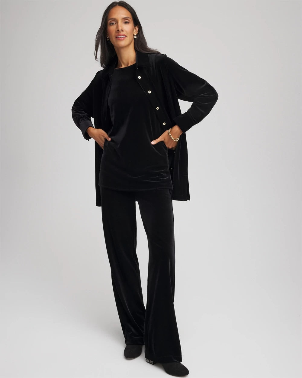 Chico's Online Travelers Black Travelers™ Velvet Button-Down Shirt