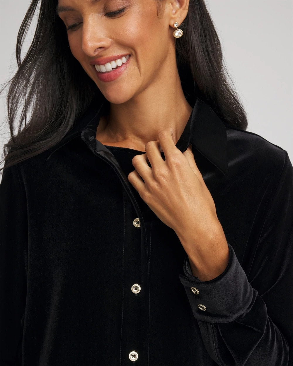Chico's Online Travelers Black Travelers™ Velvet Button-Down Shirt