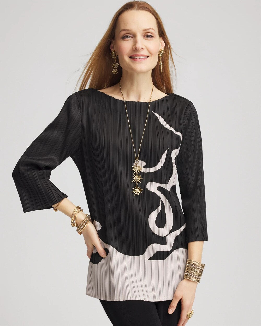 Chico's Discount Travelers Black Travelers™ Collection Pleated Top