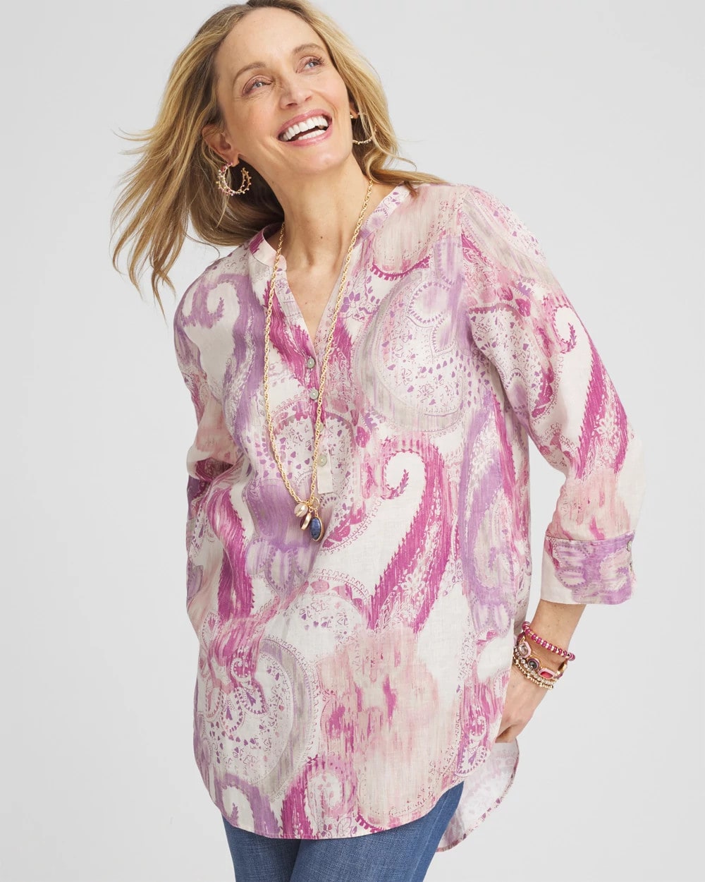 Chico's Outlet French Blush No Iron™ Multi Paisley Linen Tunic