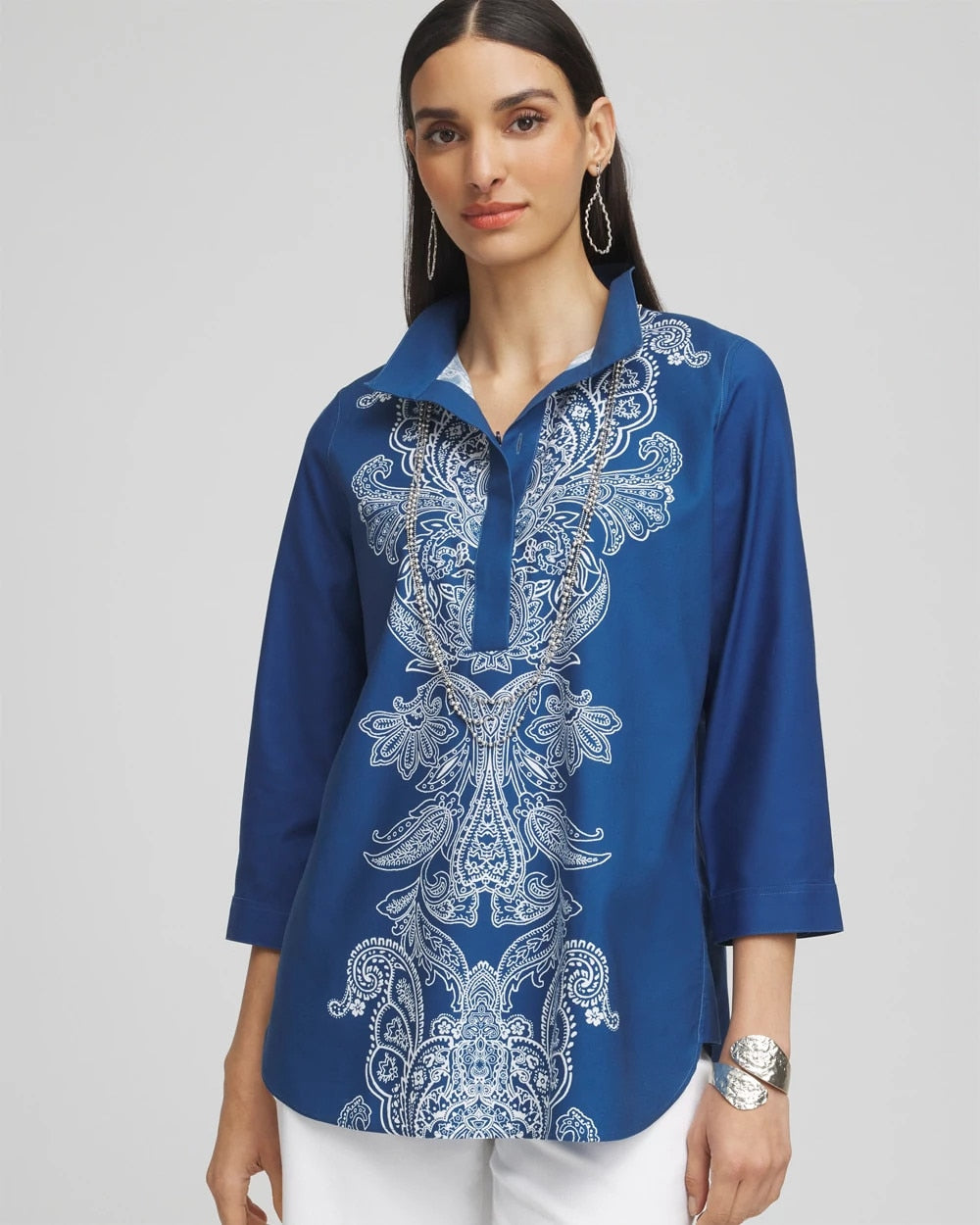 Chico's On Sale Seaport No Iron™ Paisley Buttonback Tunic
