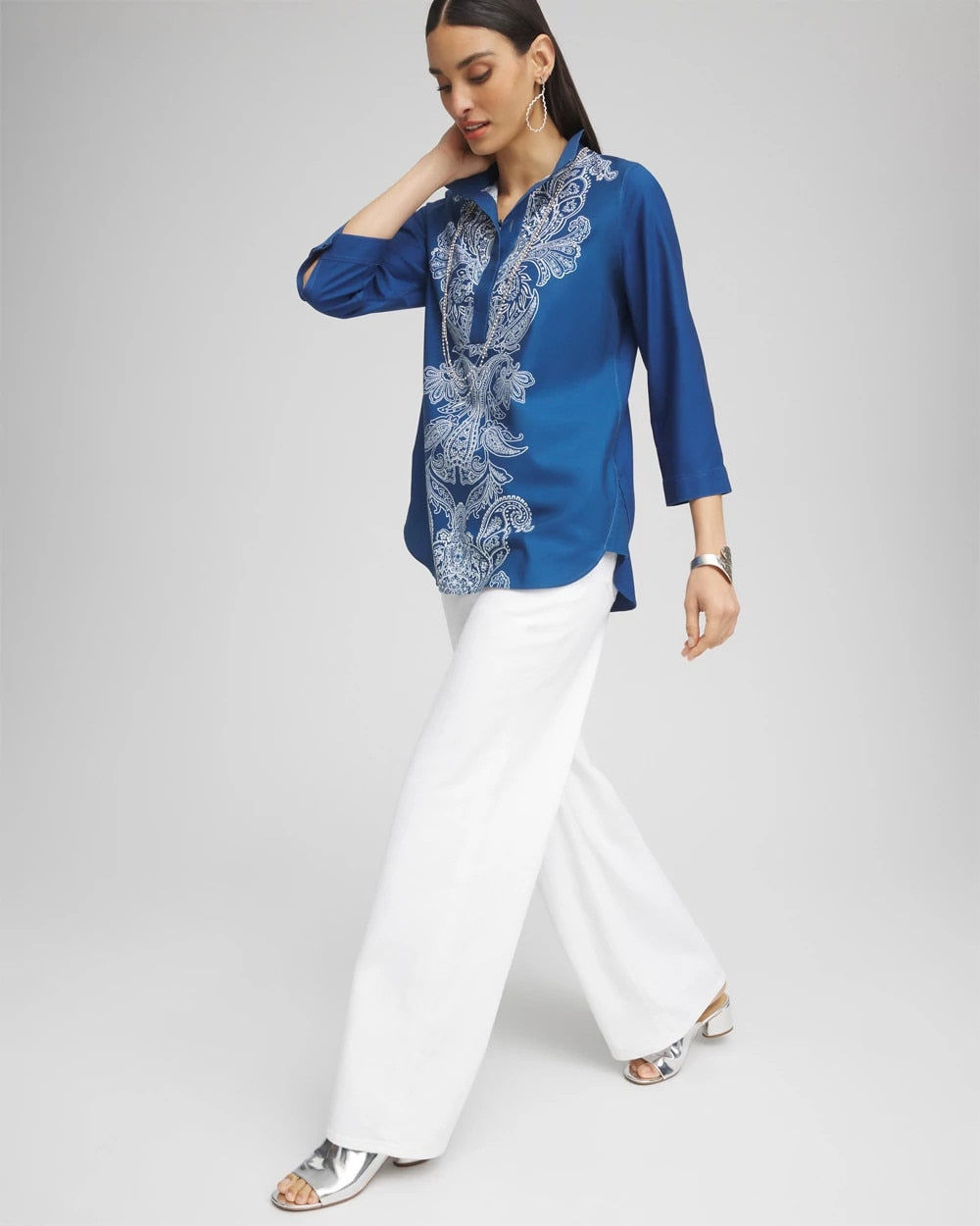 Chico's On Sale Seaport No Iron™ Paisley Buttonback Tunic