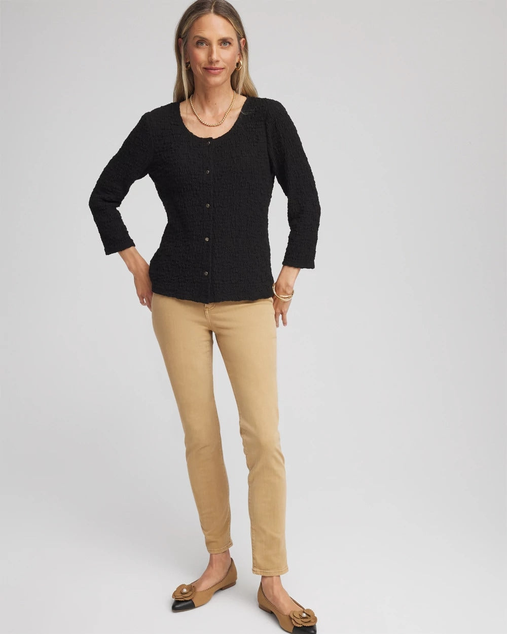 Chico's For Sale Black Textured Scoopneck Cardigan