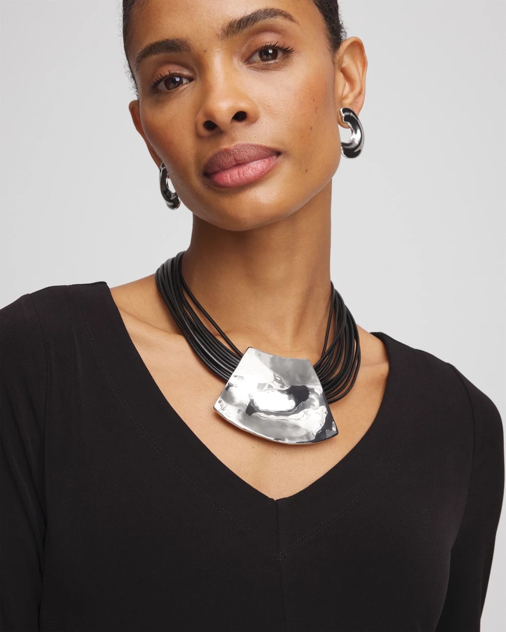 Chico's Sale Black/Silver Pendant Bib Necklace