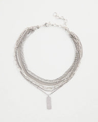 Chico's Outlet Silver Silver Tone Pave Multistrand Necklace