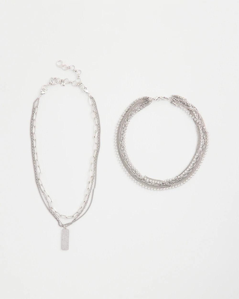 Chico's Outlet Silver Silver Tone Pave Multistrand Necklace