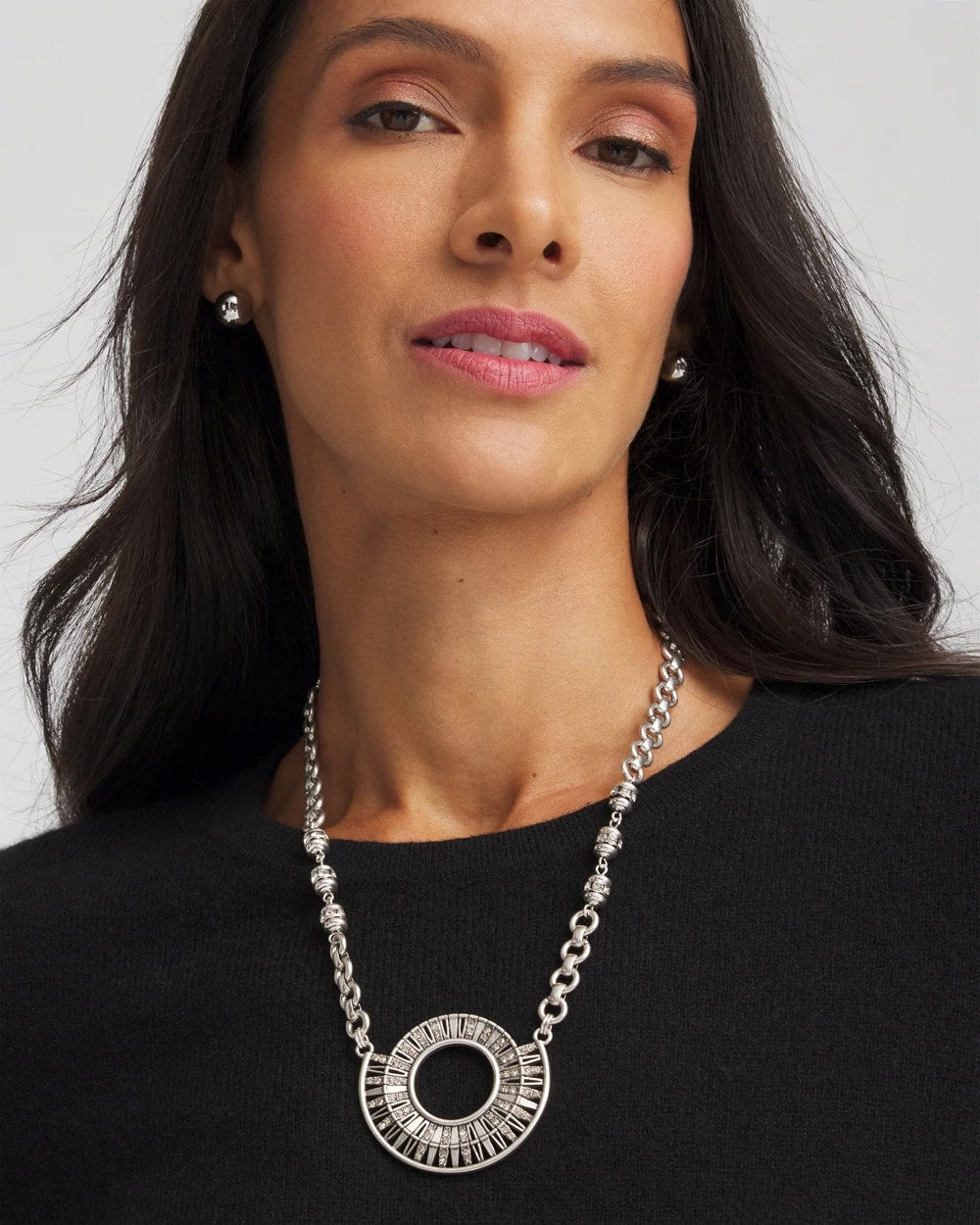 Chico's Discount Silver Sparkling Silvertone Circle Pendant Necklace