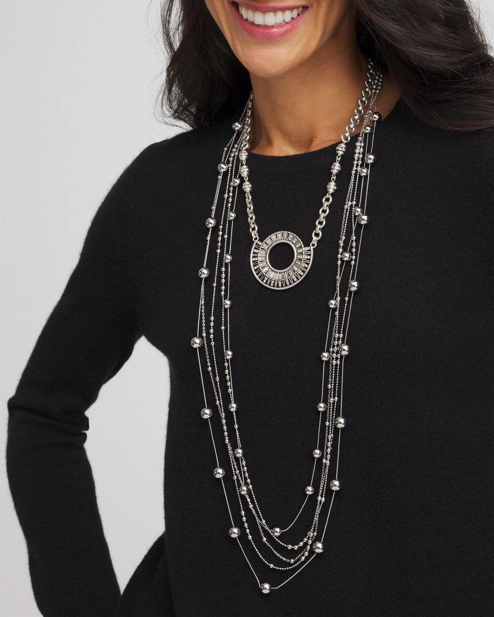 Chico's Discount Silver Sparkling Silvertone Circle Pendant Necklace