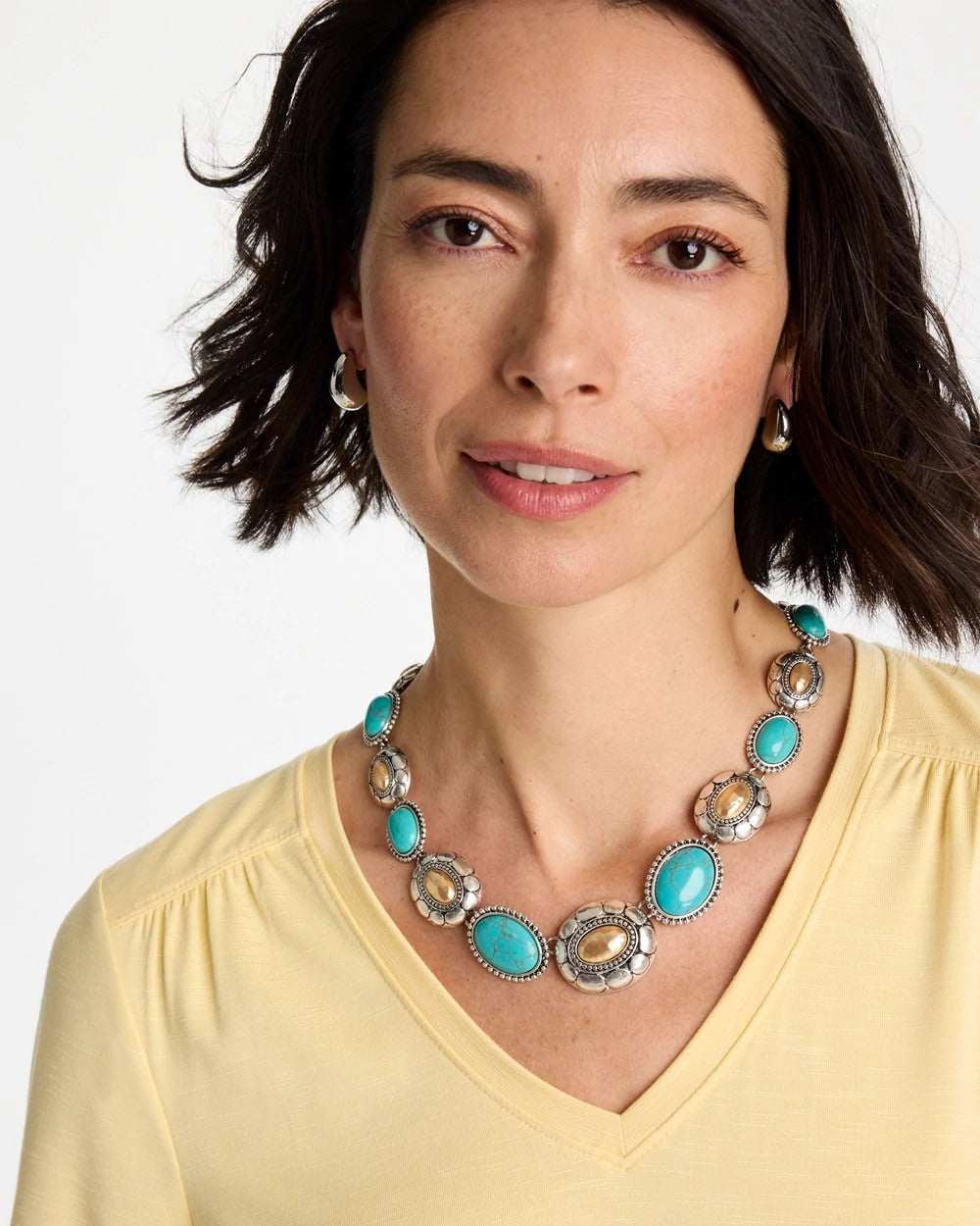 Chico's Online Turquoise Turquoise Mixed Metal Collar Necklace