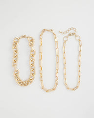 Chico's Outlet Gold Convertible Three-Strand Chain Necklace