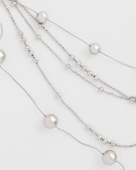 Chico's On Sale Silver Multistrand Beaded Silvertone Necklace