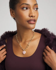 Chico's Online Pink Genuine Quartz Heart Pendant Necklace