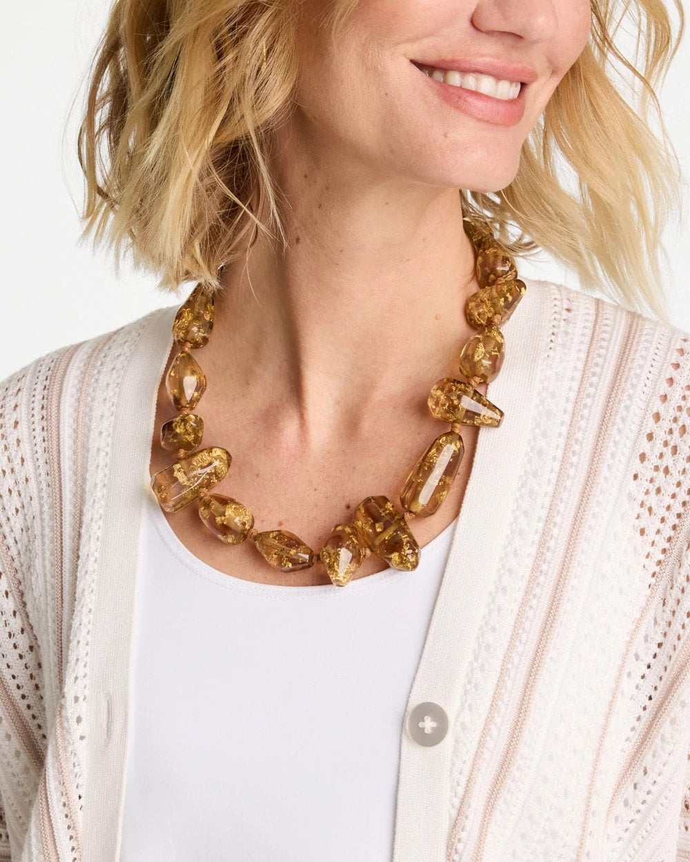Chico's Sale Neutral Gold Foil Long Single Strand Necklace