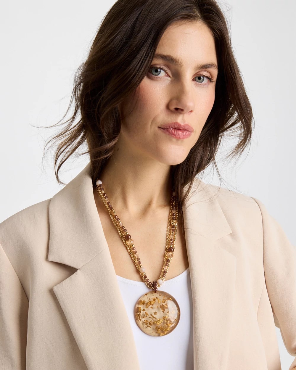 Chico's Outlet Neutral Gold Foil Pendant Necklace
