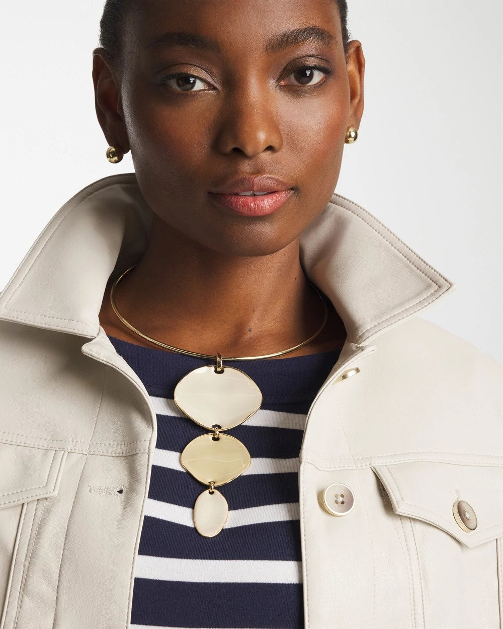 Chico's For Sale White/Gold Linear Reversible Pendant Necklace