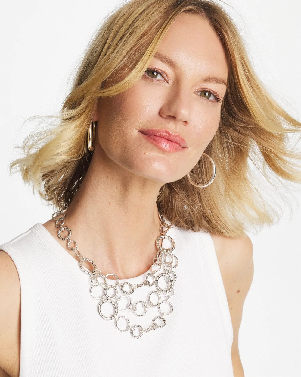 Chico's Discount Silver Silver Multistrand Bib Necklace