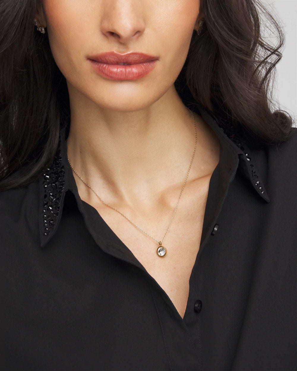Chico's Online Gold Bezel Set Pendant Goldtone Necklace