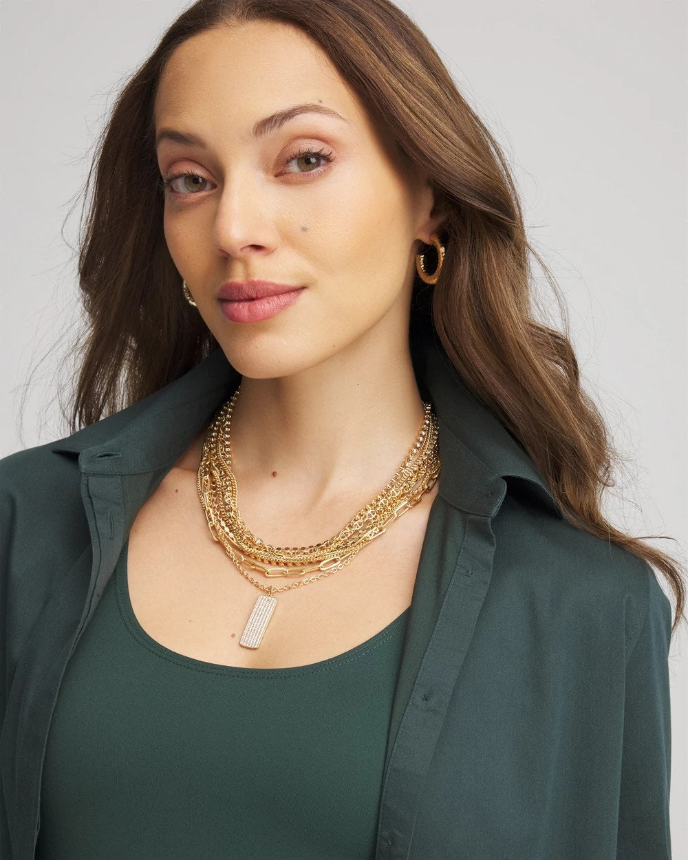 Chico's On Sale Gold Convertible Gold Pave Pendant Necklace