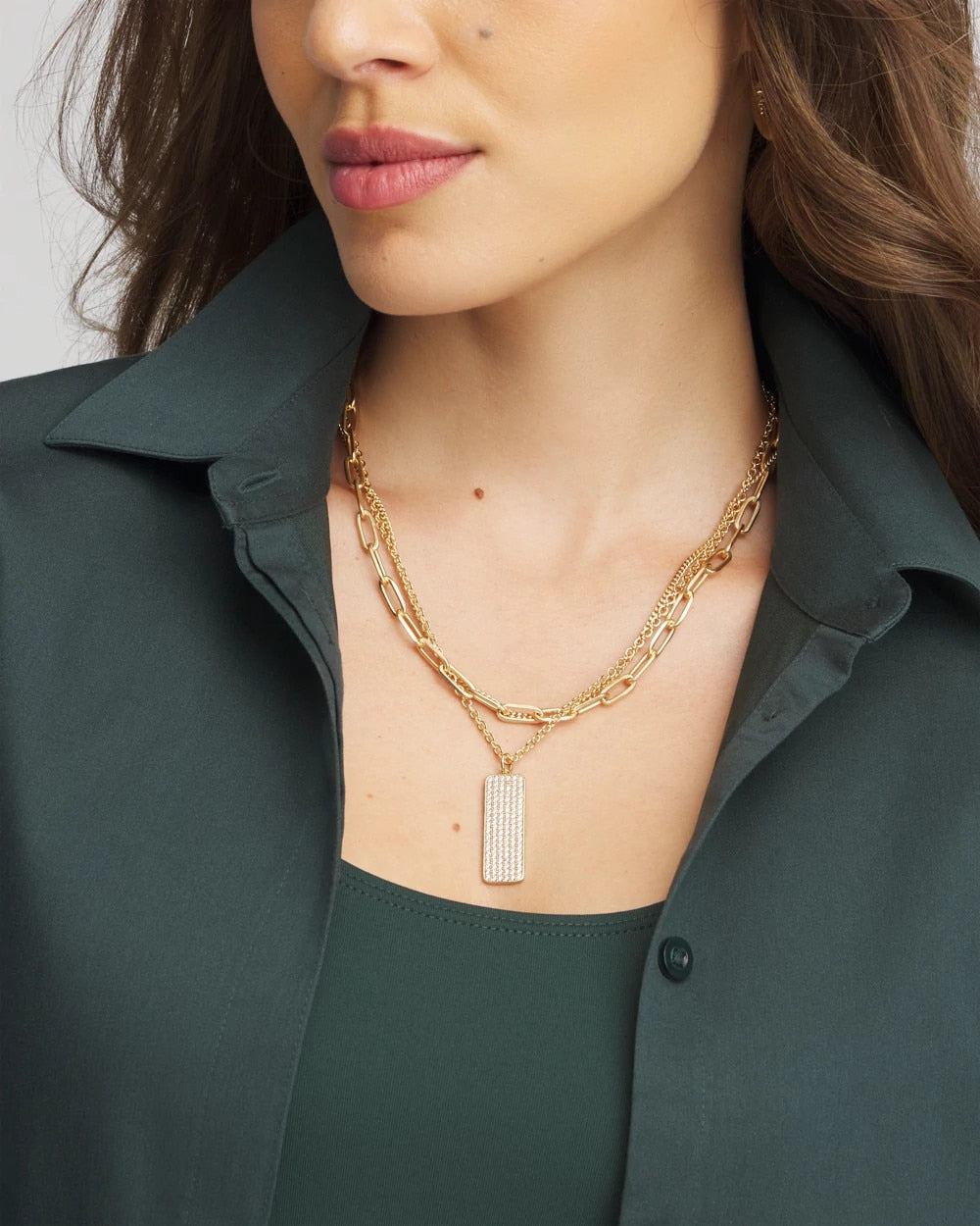 Chico's On Sale Gold Convertible Gold Pave Pendant Necklace