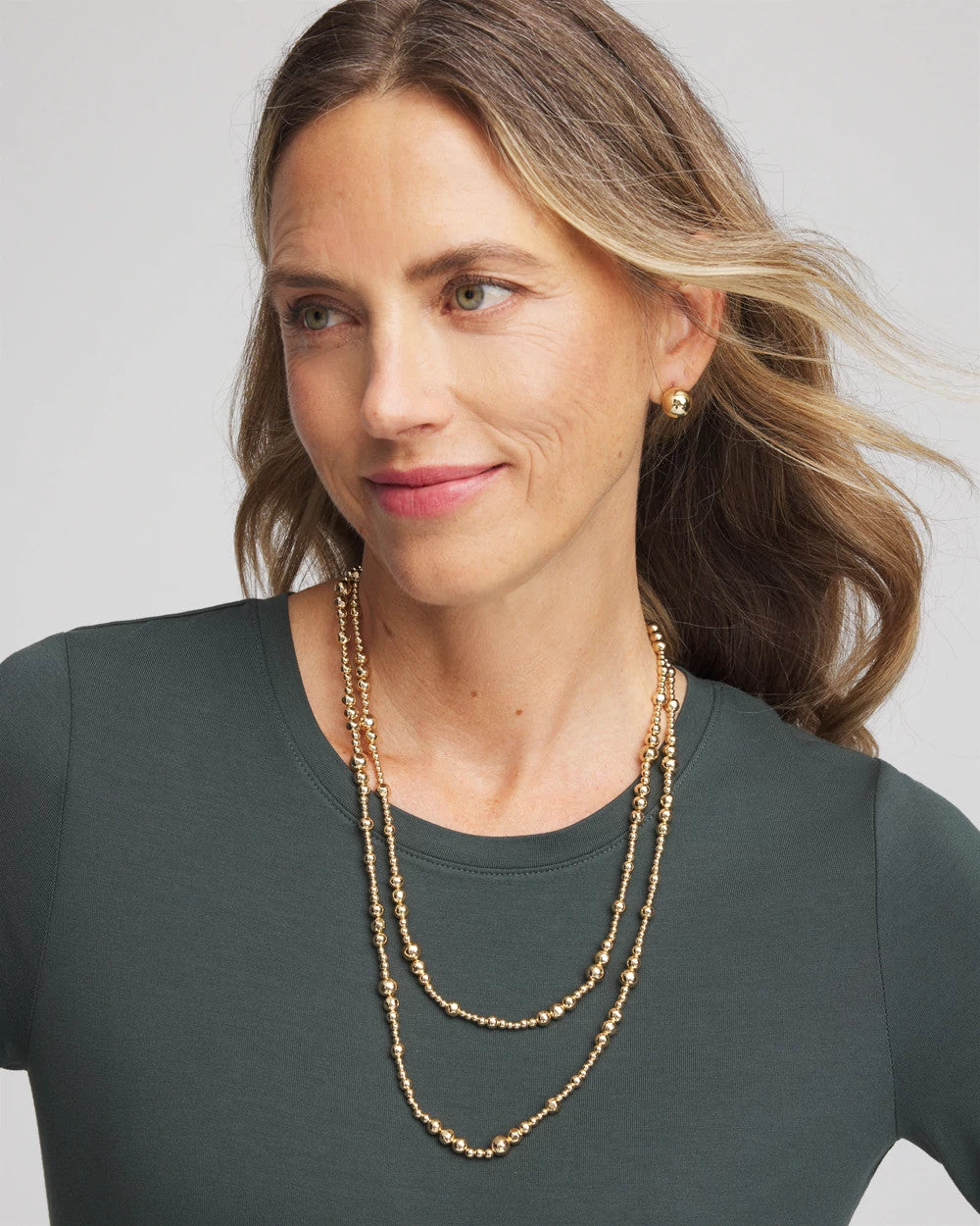 Chico's Online Gold Goldtone Long Beaded Necklace