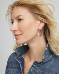 Chico's Outlet Silver Silvertone Beaded Hoop Earrings