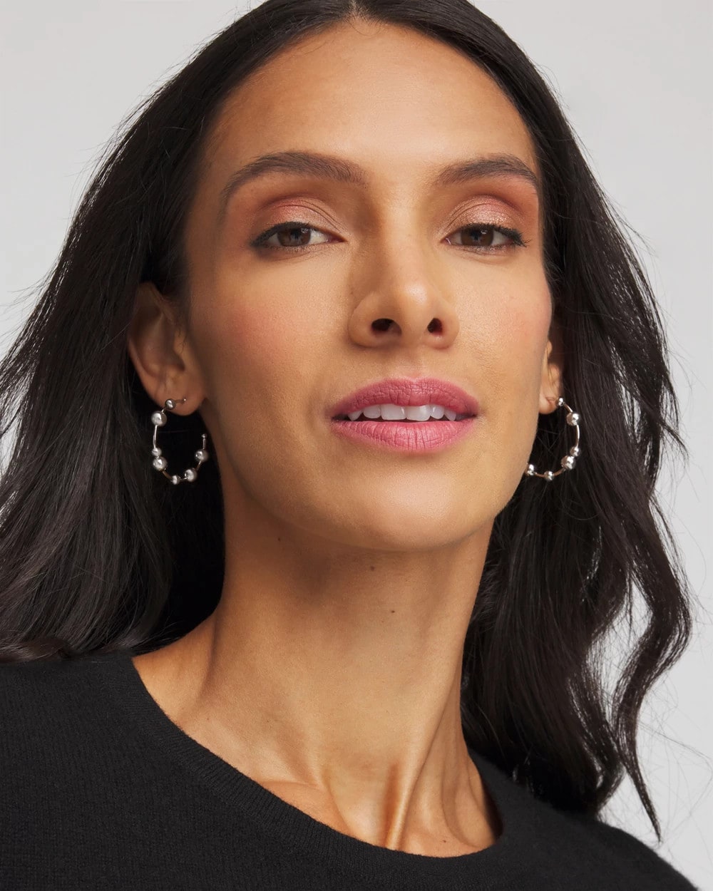 Chico's Discount Silver Silvertone Beaded Hoop Earrings