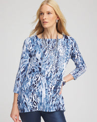 Chico's Sale Classic Navy Animal Print Square Neck Tunic
