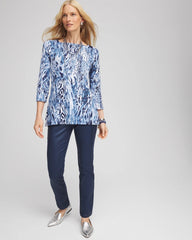 Chico's Sale Classic Navy Animal Print Square Neck Tunic