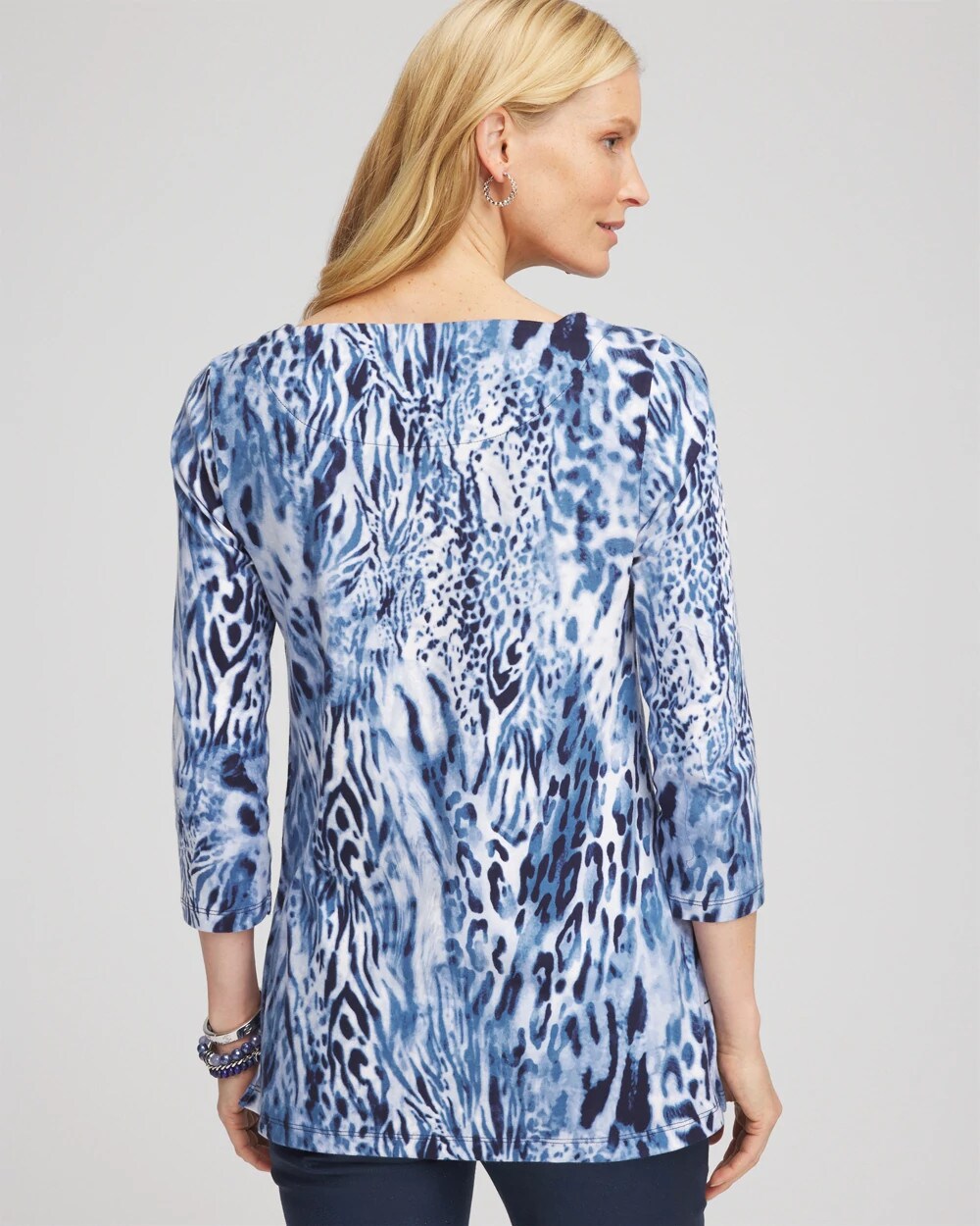 Chico's Sale Classic Navy Animal Print Square Neck Tunic