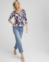 Chico's Outlet Ecru Printed Textured Scoopneck Cardigan