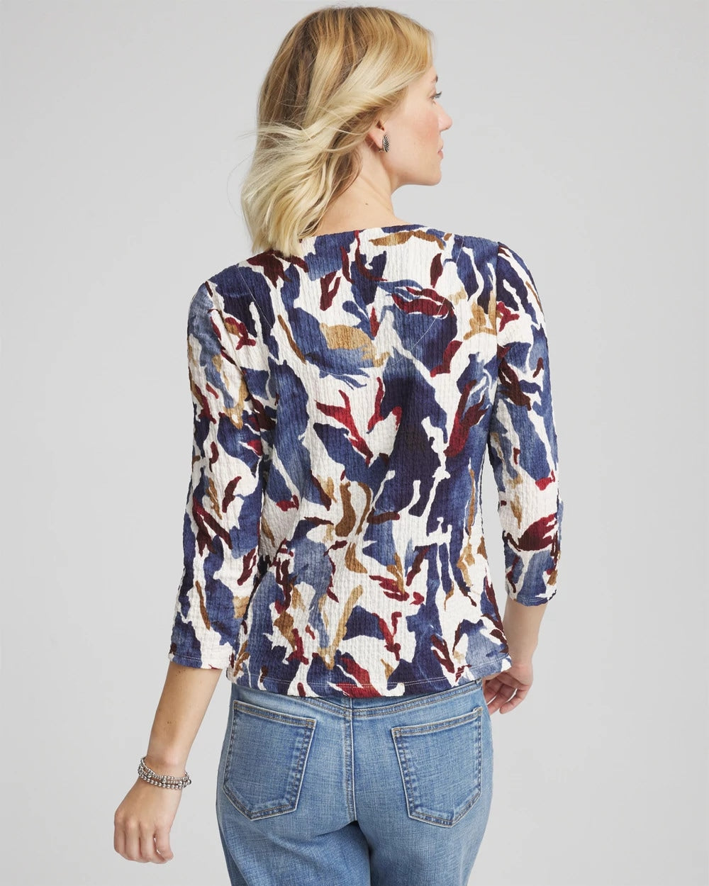 Chico's Outlet Ecru Printed Textured Scoopneck Cardigan