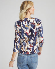 Chico's Outlet Ecru Printed Textured Scoopneck Cardigan